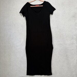 Philanthropy Dress Womens Medium Black Short Sleeve Cotton Midi Made In USA